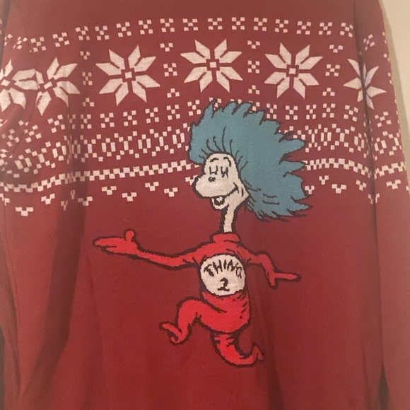 Thing 2 Dr. Seuss Christmas Sweater Large Unisex - Picture 5 of 6